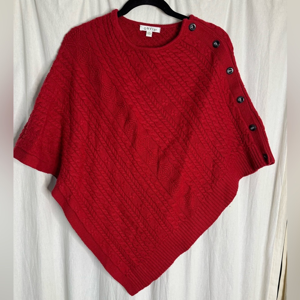 Vintage Orvis Red Button-Accent Poncho